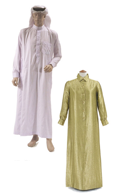 男性衣装　アラブ地域（上） ドレス　1977年　サンローラン（右）
